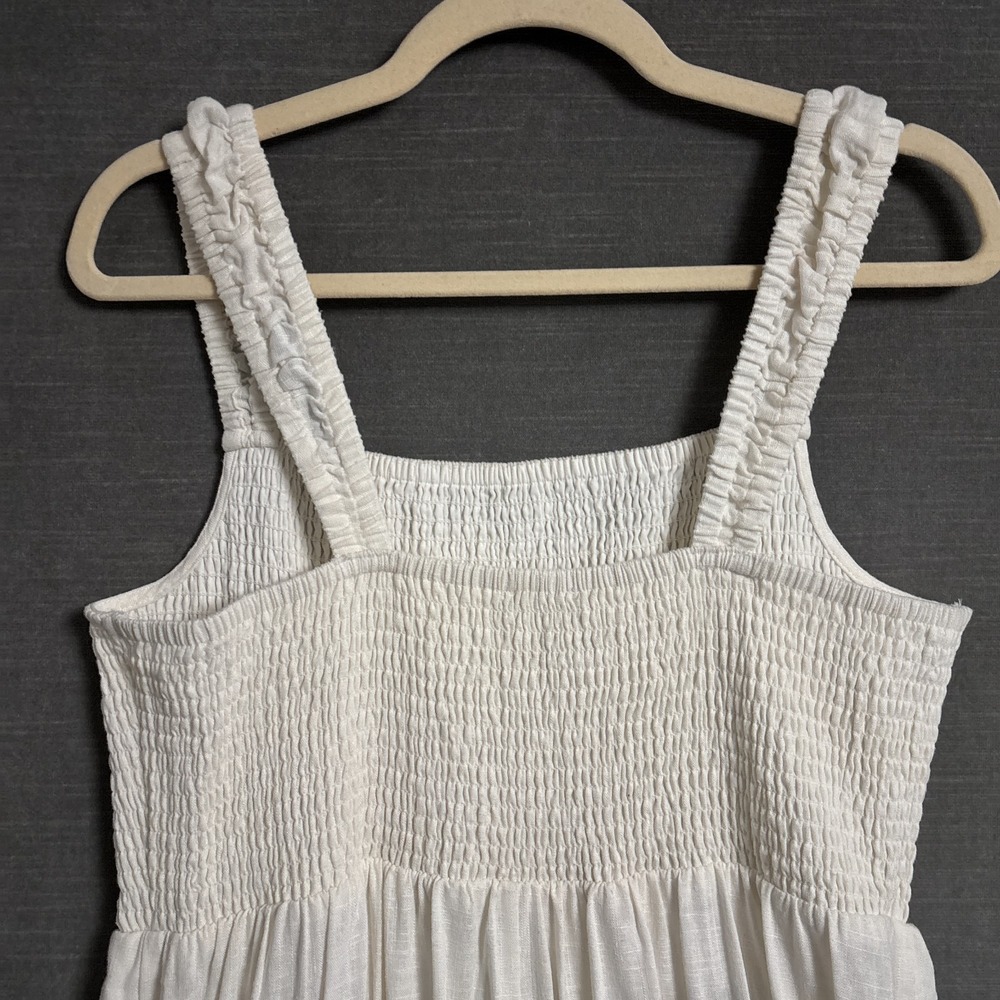 Chelsea 28 Dress L Cream Linen Blend Smocked Tiered Maxi Boho Minimalist Beach - Picture 7 of 12